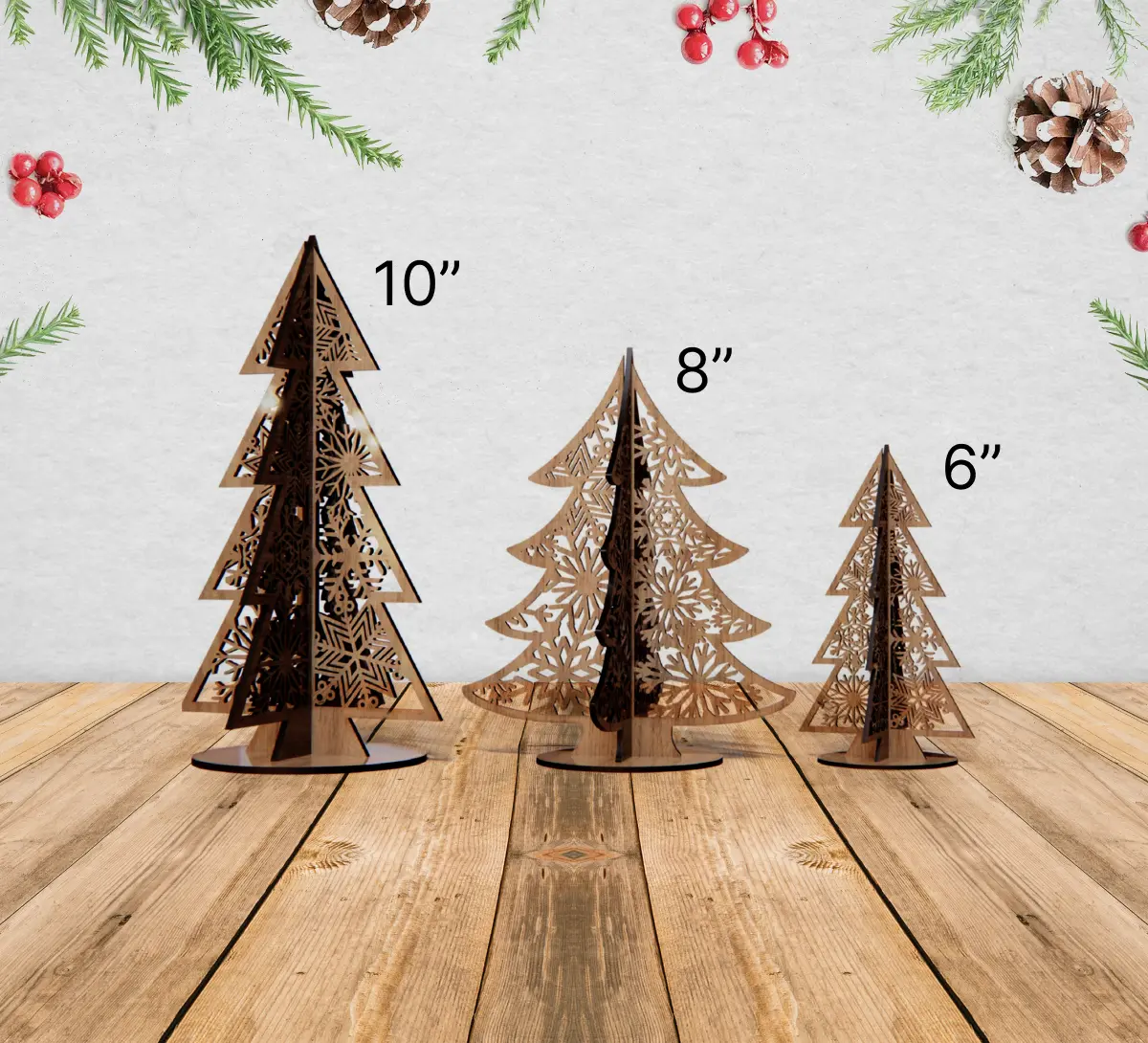 Engraved Christmas Trees Wood 3-D Mantle Pieces Home Decor Angel Tree Designs